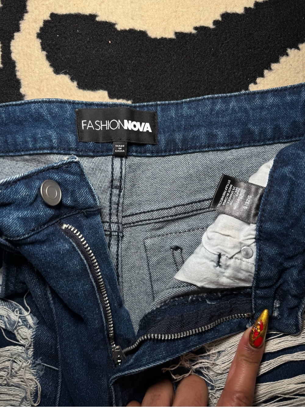 Fashion Nova Distressed Dark Blue Flare Jeans - Picture 5 of 6